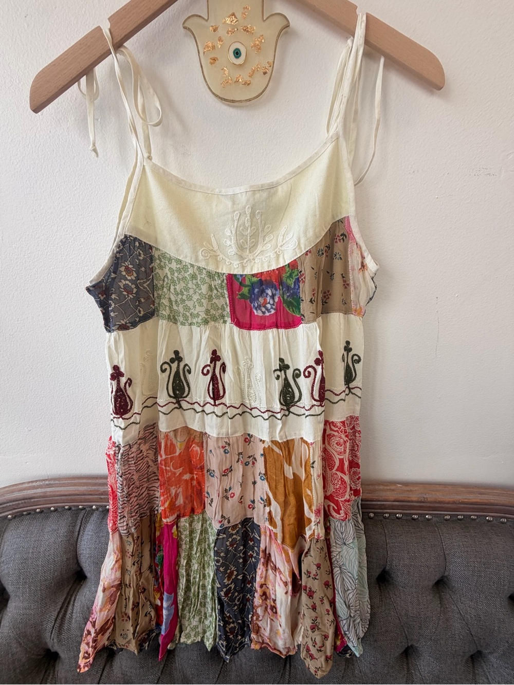 Boho Patchwork Mini Sundress — Multi-Color - Picture 7 of 8
